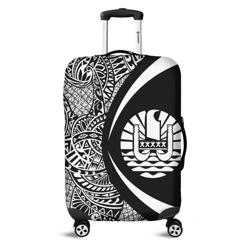 French Polynesia Luggage Cover Lauhala White Circle Style