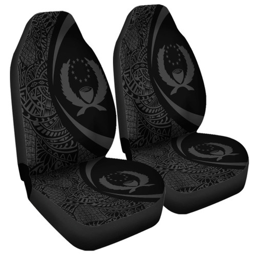 Pohnpei State Car Seat Covers Lauhala Gray Circle Style