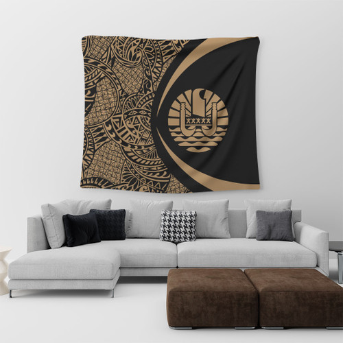 French Polynesia Tapestry Lauhala Gold Circle Style