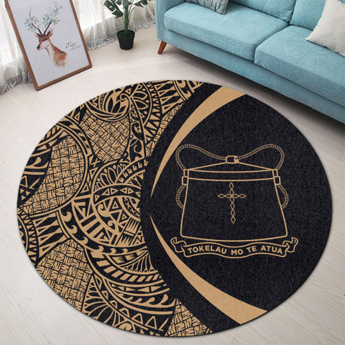 Tokelau Round Rug Lauhala Gold Circle Style