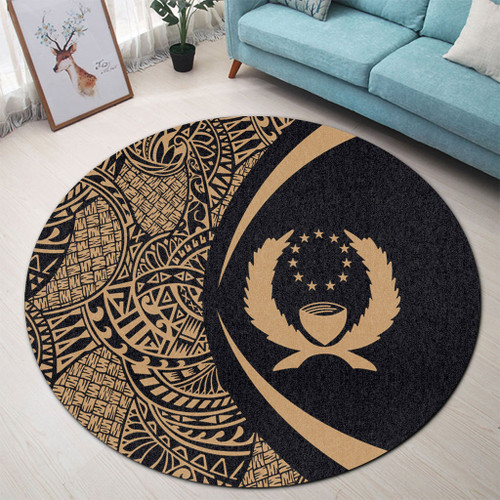 Pohnpei State Round Rug Lauhala Gold Circle Style