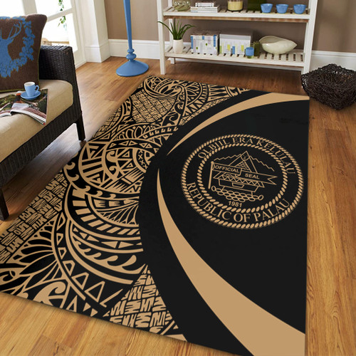 Palau Area Rug Lauhala Gold Circle Style