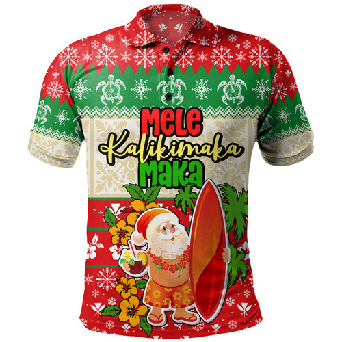 Hawaii Polo Shirt Christmas Santa Claus Surfing Kanaka Maoli Pattern