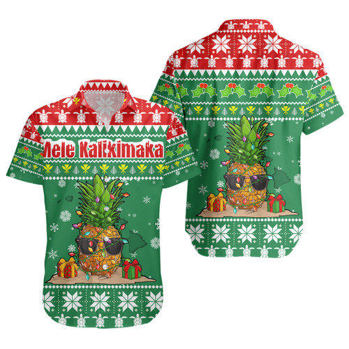 Hawaii Short Sleeve Shirt Pineapple Christmas Tree Kanaka Maoli Pattern