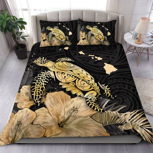 Hawaii Bedding Set Turtle Hibiscus Gold