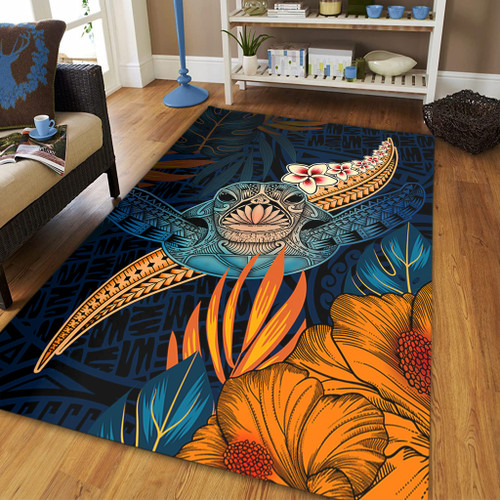 Hawaii Area Rug Turtle Design With Hibiscus Tropical Style