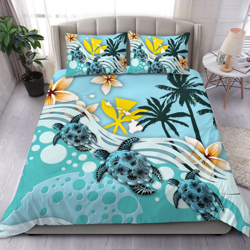 Hawaii Bedding Set Kanaka Maoli Turte Blue Hibiscus