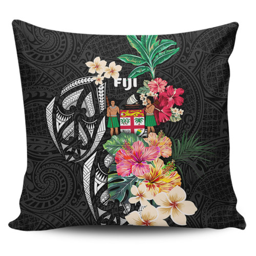 Fiji Pillow Cover Coat Of Arms Polynesian With Hibiscus