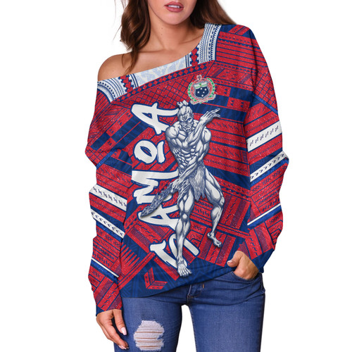 Samoa Off Shoulder Sweatshirt Samoa Warrior Tribal Pattern