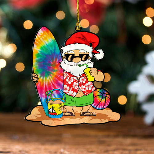 Hawaii Acrylic And Wooden Ornament Santa Claus Cartoon Christmas On The Beach