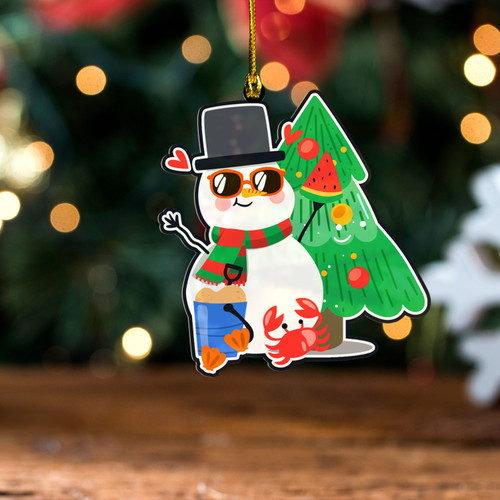 Hawaii Acrylic And Wooden Ornament Snowman Happy Holidays