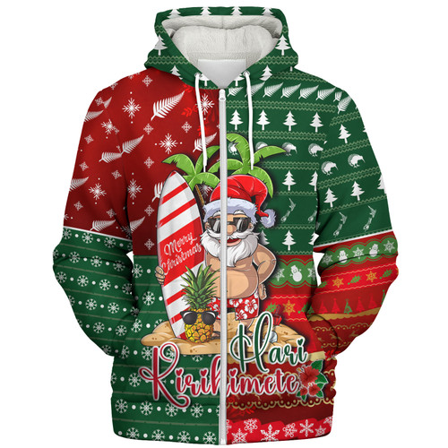 New Zealand Sherpa Hoodie Maori Hari Kirihimete Tropical Xmas Patterns
