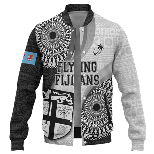 Copy of Fiji Baseball Jacket Flying Fijians Rugby Tribal Pattern With Shield 2023
