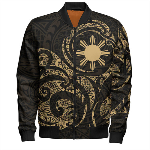 Philippines Filipinos Bomber Jacket Polynesian Tribal Pattern Simple Style Gold