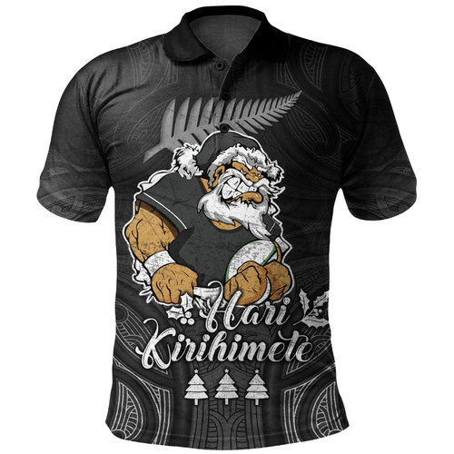 New Zealand Polo Shirt Hari Kirihimete Rugby Santa Style