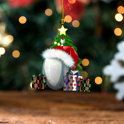 Rugby Ball Christmas Tree Acrylic And Wooden Ornament