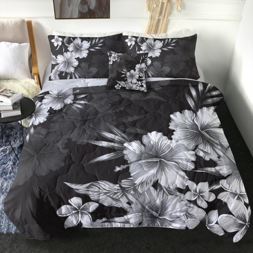 Hawaii Comforter Hibiscus And Plumeria B&W