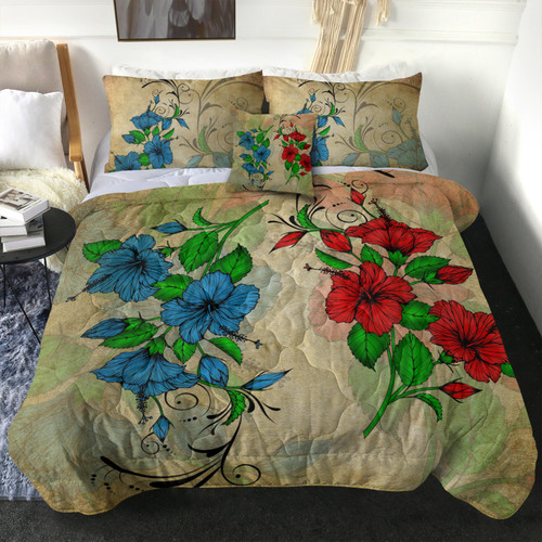 Hawaii Comforter Hibiscus Blue And Red