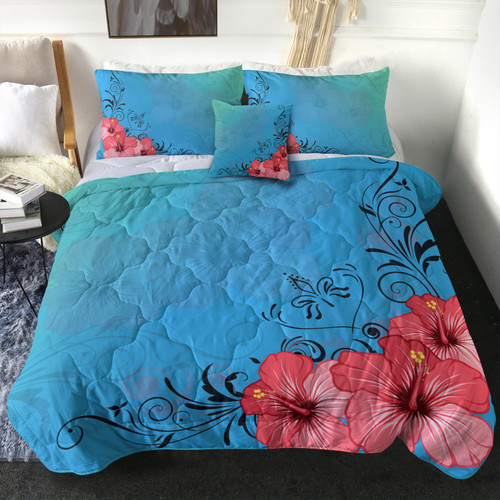 Hawaii Comforter Hibiscus Flower Red