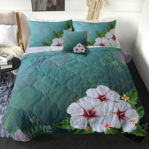Hawaii Comforter Hibiscus White Flower Gleeful