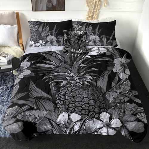 Hawaii Comforter Pineapple Hibiscus Black And White