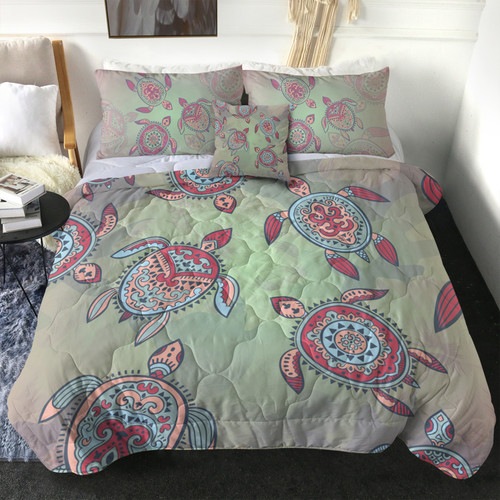 Hawaii Comforter Turtle Colorful Hibiscus Background