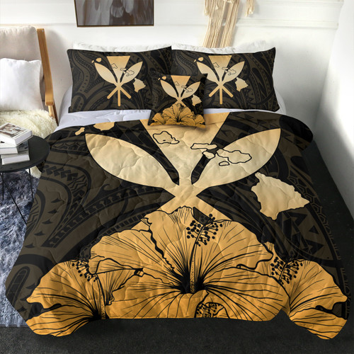 Hawaiian Comforter Kanaka Maoli Hibiscus Polynesian Love Gold