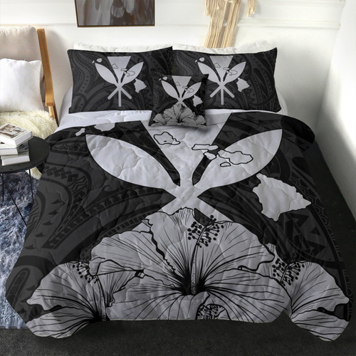 Hawaiian Comforter Kanaka Maoli Hibiscus Polynesian Love Gray