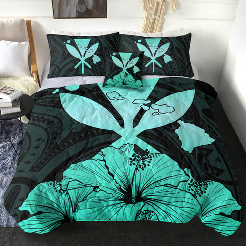 Hawaiian Comforter Kanaka Maoli Hibiscus Polynesian Love Turquoise