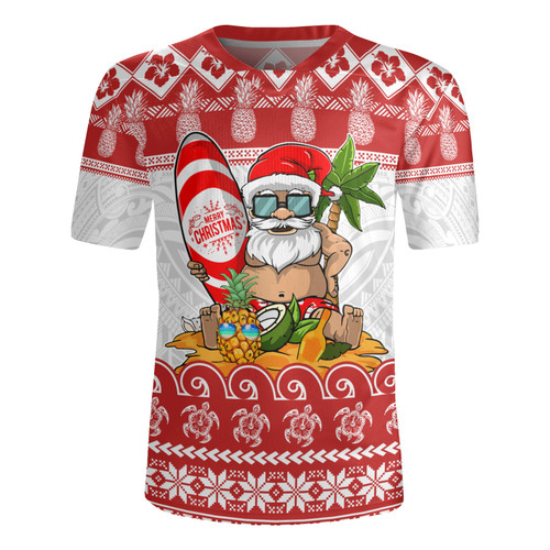 Hawaii Rugby Jersey Santa Surfing Merry Christmas Kanaka Maoli