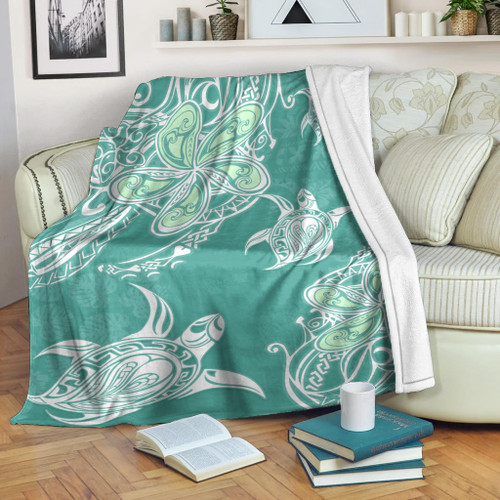 Hawaii Premium Blanket Polynesian Pattern Plumeria Turtles