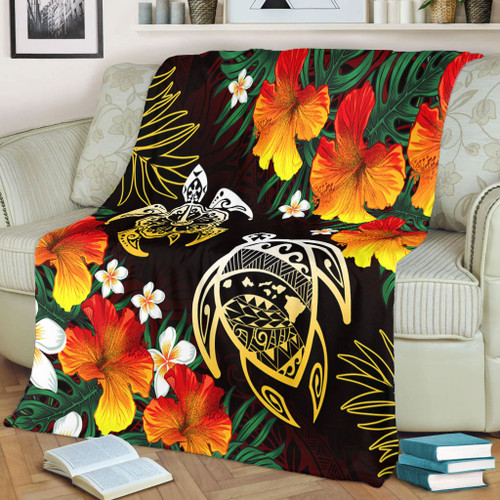 Hawaii Premium Blanket Polynesian Tribal Floral Turtle