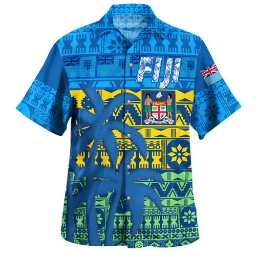 Fiji Hawaiian Shirt Fijian Tapa Patterns Palm Tree Design