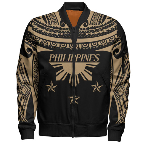 Philippines Filipinos Bomber Jacket Filipinos Sun Tribal Tattoo Gold Color Style