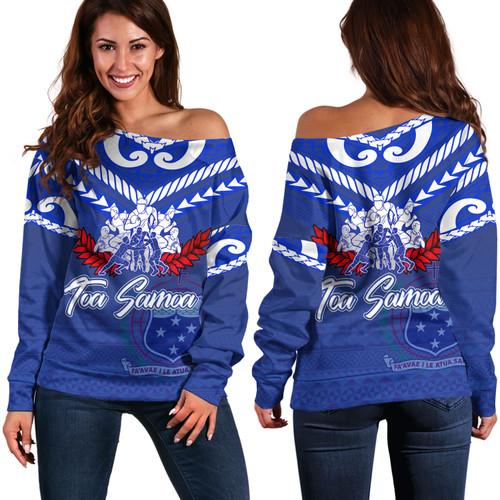 Samoa Custom Personalised Off Shoulder Sweatshirt Toa Samoa Tribal Pattern