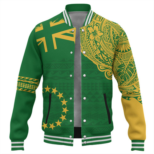 Cook Islands Baseball Jacket Tribal Flag With Coat Of Arms