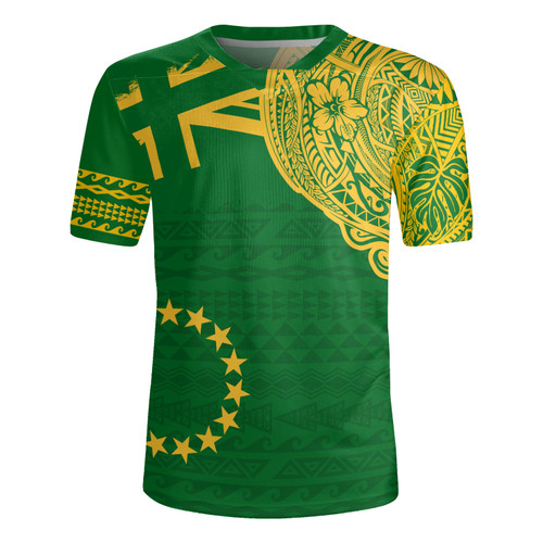 Cook Islands Rugby Jersey Tribal Flag With Coat Of Arms