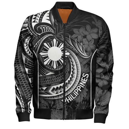 Philippines Filipinos Custom Personalised Bomber Jacket Sun Tribal Patterns Tropical Flowers Curve Style