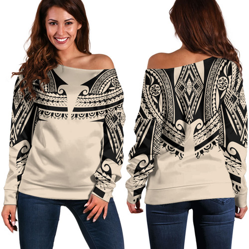 Hawaii Custom Personalised Off Shoulder Sweatshirt Polynesian Tattoo Style