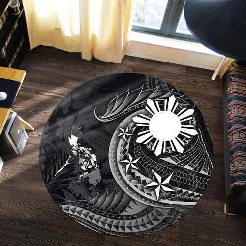 Philippines Filipinos Round Rug Philippines Sun Tribal Patterns Tropical Flowers Curve Style