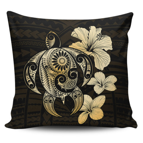 Hawaii Pillow Cover Hibiscus Plumeria Mix Polynesian Turtle