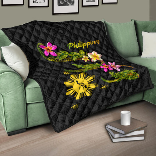 Philippines Filipinos Premium Quilt Philippines Sun And Map Plumeria Tribal