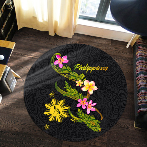 Philippines Filipinos Round Rug Philippines Sun And Map Plumeria Tribal