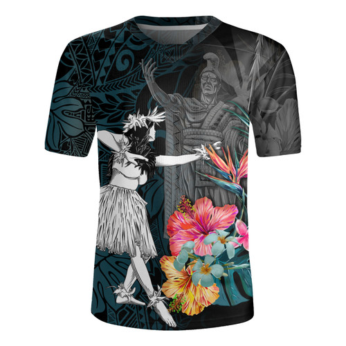 Hawaii Rugby Jersey King Kamehameha With Hawaiian Girls Tropical Flowers