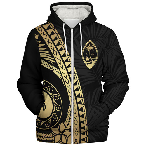 Guam Sherpa Hoodie Tribal Pattern Golden