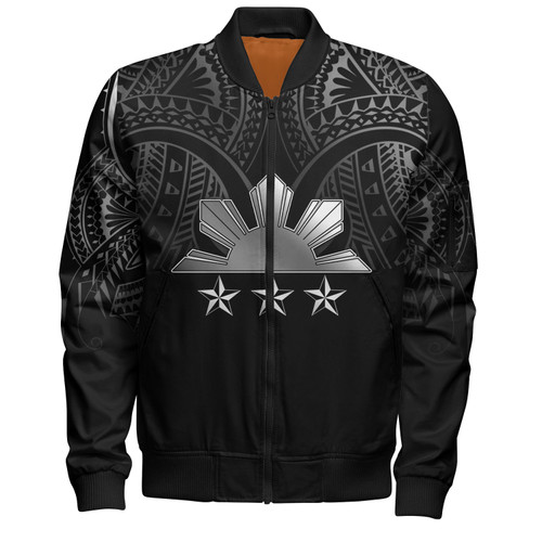 Philippines Filipinos Custom Personalised Bomber Jacket Black Sun And Stars Tribal Tatau Design