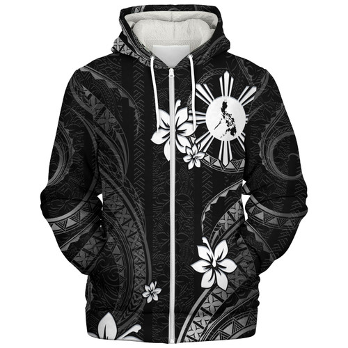 Philippines Filipinos Sherpa Hoodie Philippines White Hibiscus Flowers Tribal Pattern