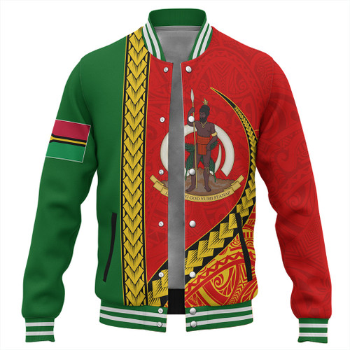 Vanuatu Baseball Jacket Tribal Melanesian Flag And Coat Of Arms