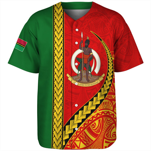 Vanuatu Baseball Shirt Tribal Melanesian Flag And Coat Of Arms