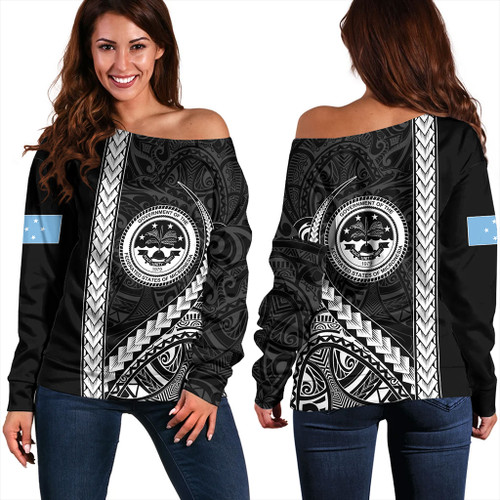 Federated States Of Micronesia Off Shoulder Sweatshirt Tribal Micronesian Coat Of Arms